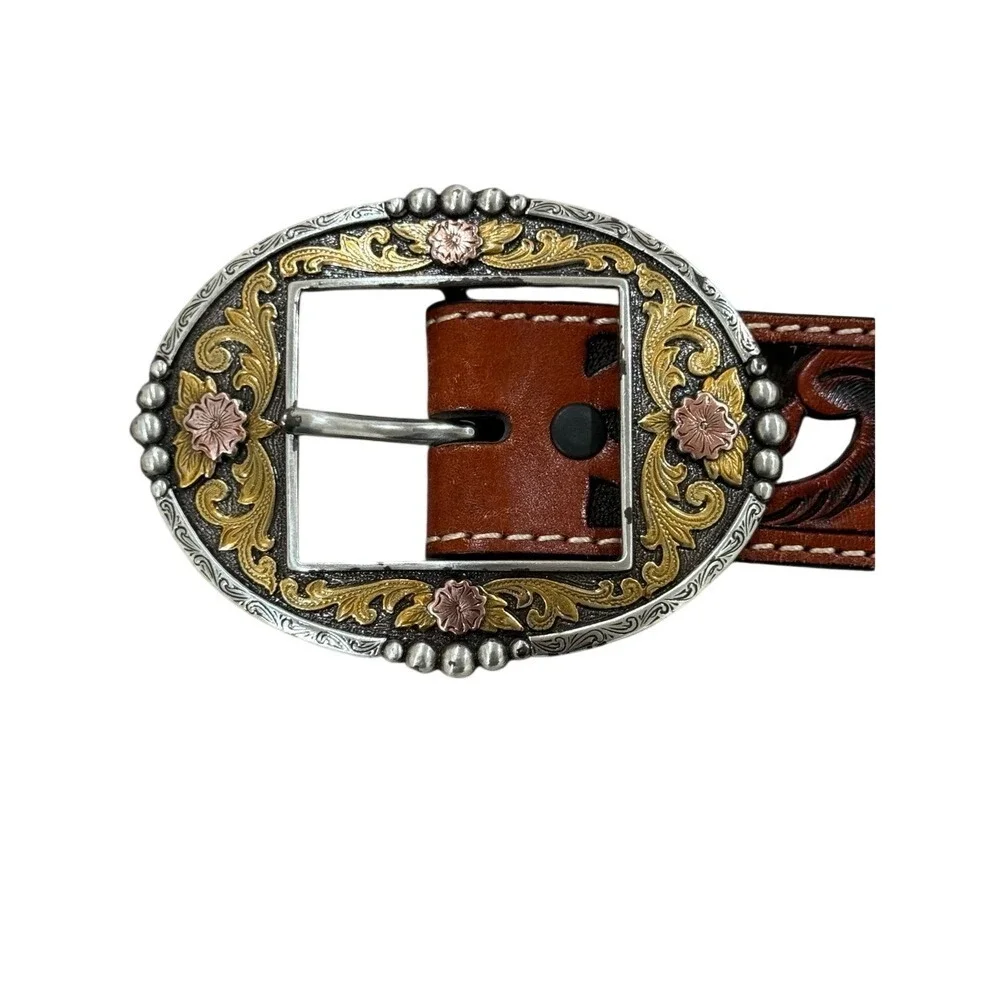 Ariat XL Womens Tooled Leather, Black Hills‎ Gold Inspired Buckle – Pre-Loved
